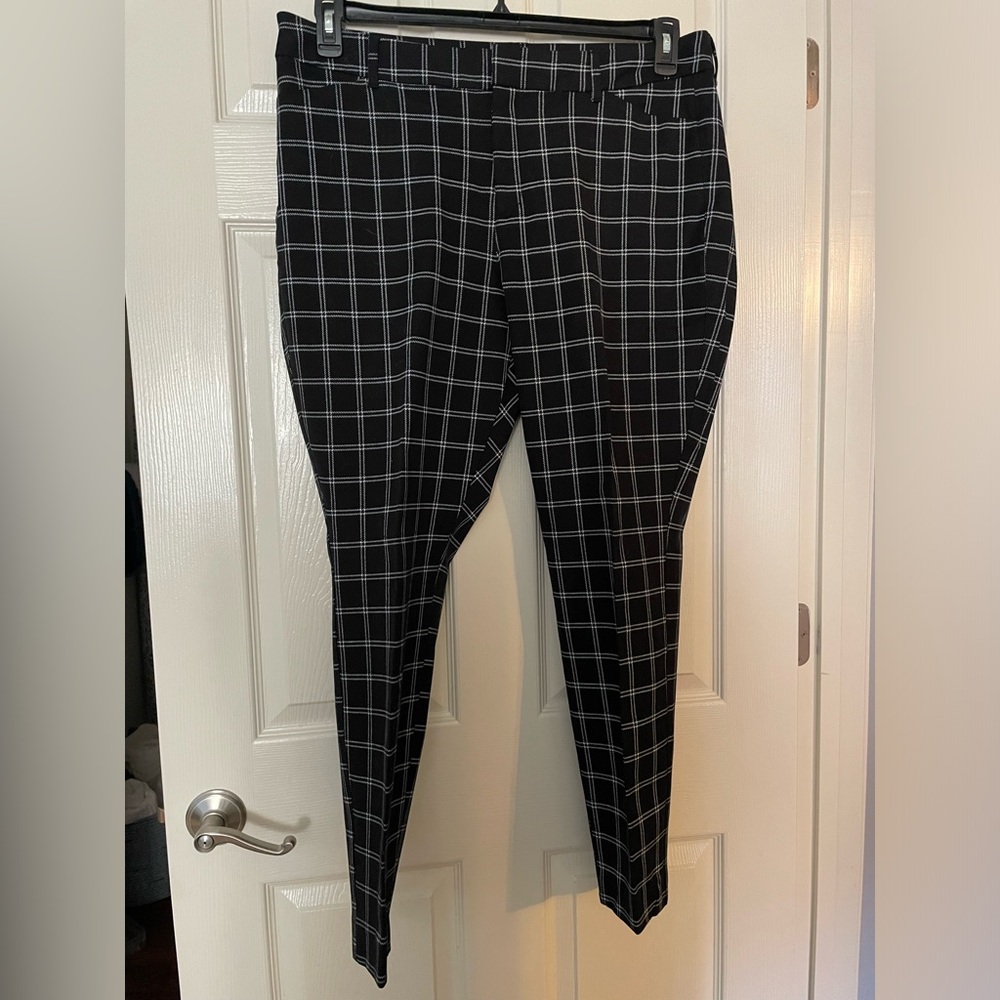 Black and White Windowpane Check Dress Pants